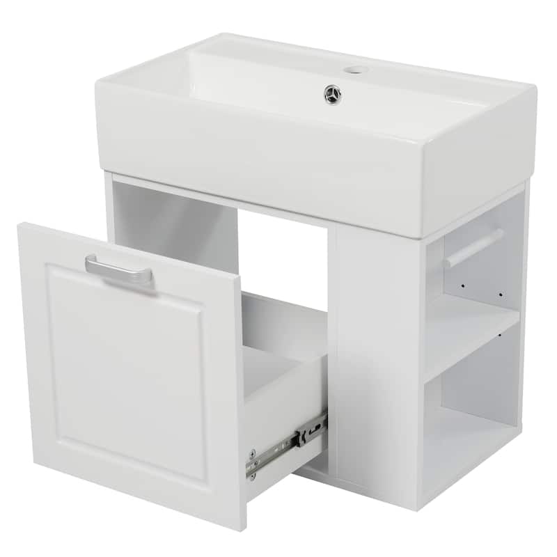21.8" Floating Bathroom Vanity Cabinet with Ceramic Sink & Toilet Paper Holder for Small Space