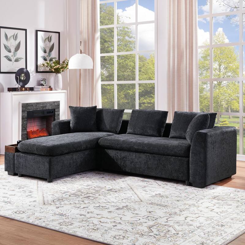 Chenille Upholstered Cloud Sofa L-Shaped Couch with Chaise Lounge & Storage