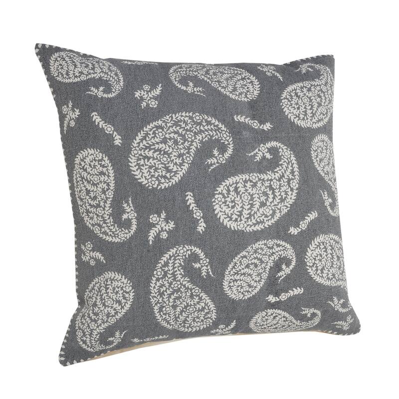 Handwoven Geometric Paisley Square Throw Pillow - 20" - Gray and White