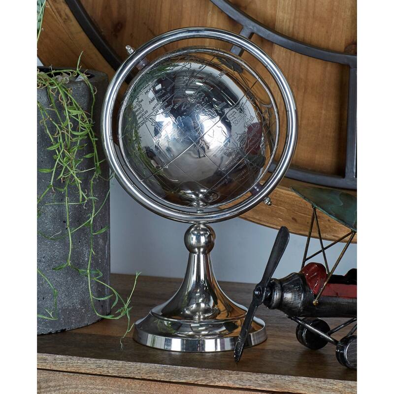 Aluminum Metal Globe - Silver - Roche River Decor - 7"W x 8"L x 13"H