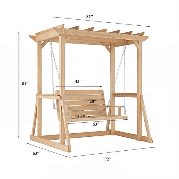 Solid Cedar Wood Pergola Swing, 2-Person Outdoor Wooden Swing Bench with Frame, Heavy Duty Patio Arbor Swing