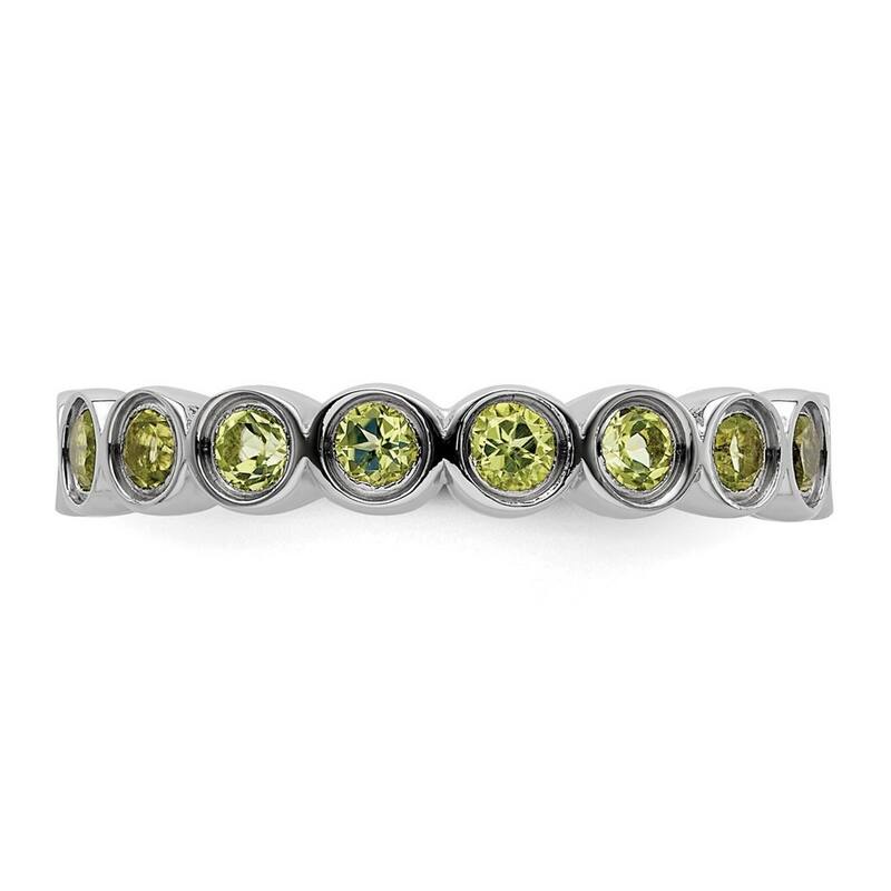 Curata 925 Sterling Silver Bezel Polished Patterned Stackable Expressions Peridot Ring