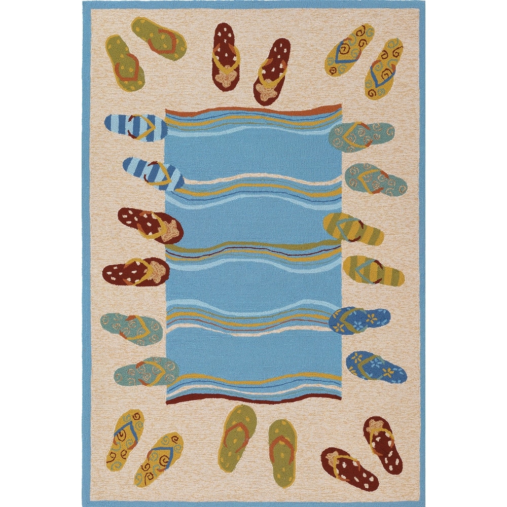 Dream Decor Rugs Picadilly Beaches Beige Blue Indoor Outdoor Area Rug