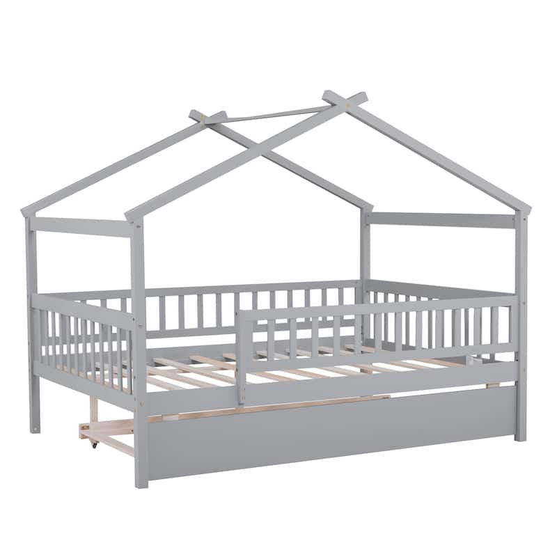 Wooden House Bed with Trundle