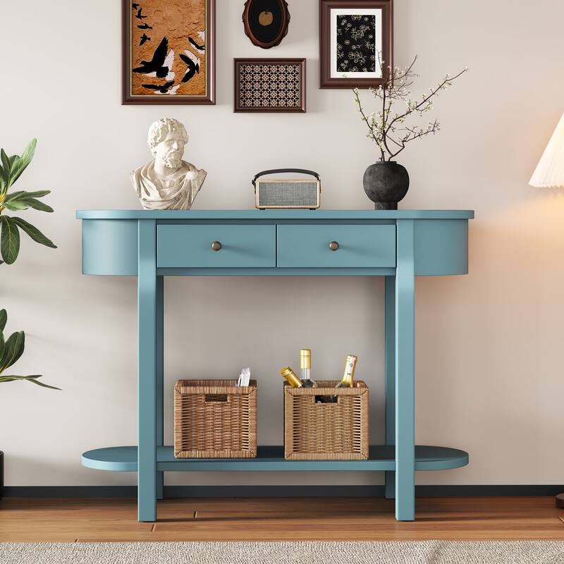 Elegant Retro Console Table with Curved Design and Smooth Glaze for Entryways, Living Rooms and hallways