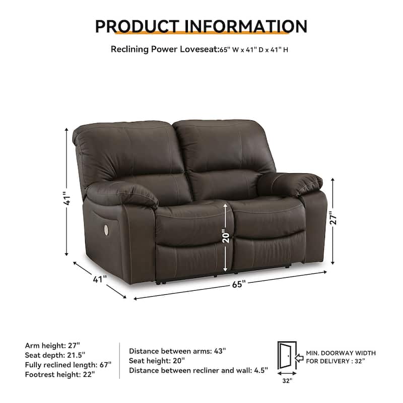 Signature Design by Ashley Leesworth Brown Reclining Power Loveseat - 65"W x 41"D x 41"H