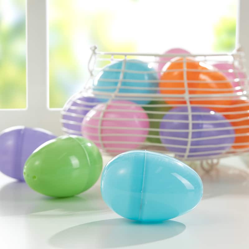 Glitzhome 60/90 Pack Easter Plastic Fillable Eggs in 6 Colors Hanging Decoration