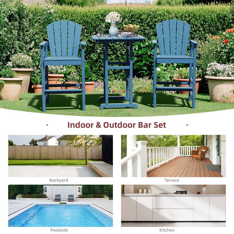 3-Piece HDPE Outdoor Patio Bar Table and Chiar Set, 2 Bar Stools & A Bar Table