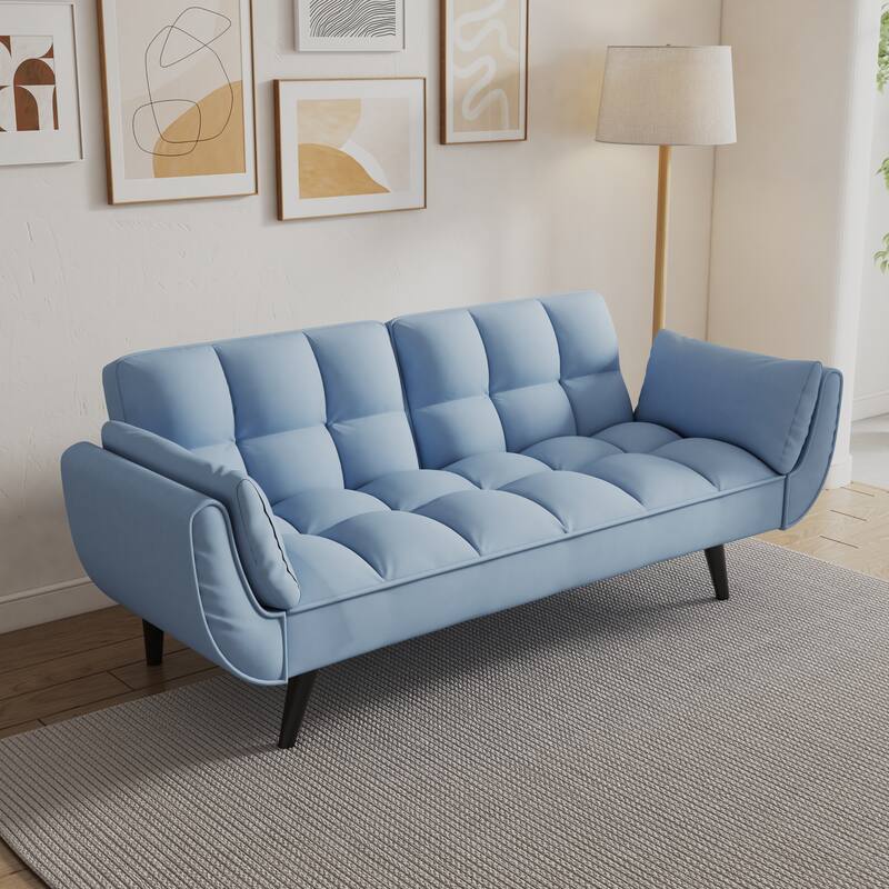 Velvet Sofa Bed with Adjustable Backrest, 57-Inch Space-Saving Couch for Small Rooms - Antique Navy Blue