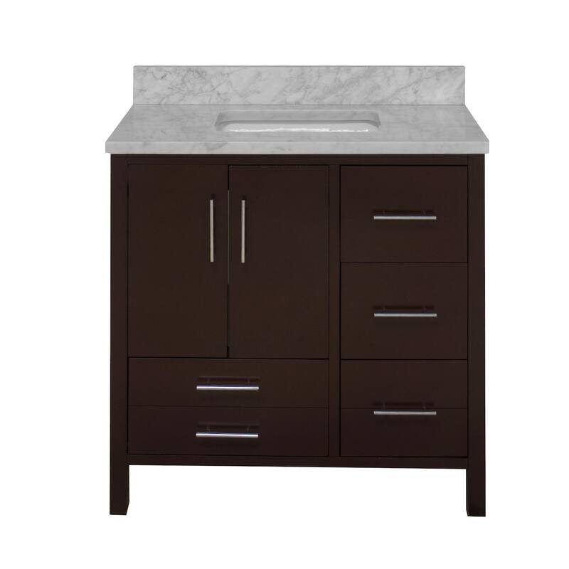 KitchenBathCollection California 36" Bathroom Vanity with Carrara Marble Top