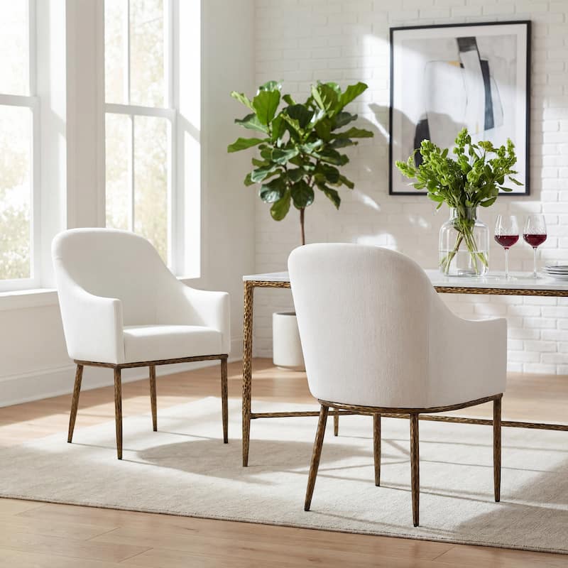 Christopher Knight Home - Ameson Artisan Upholstered Dining Chairs Set with Amrest, Hammered Metal Legs & Padded Seat