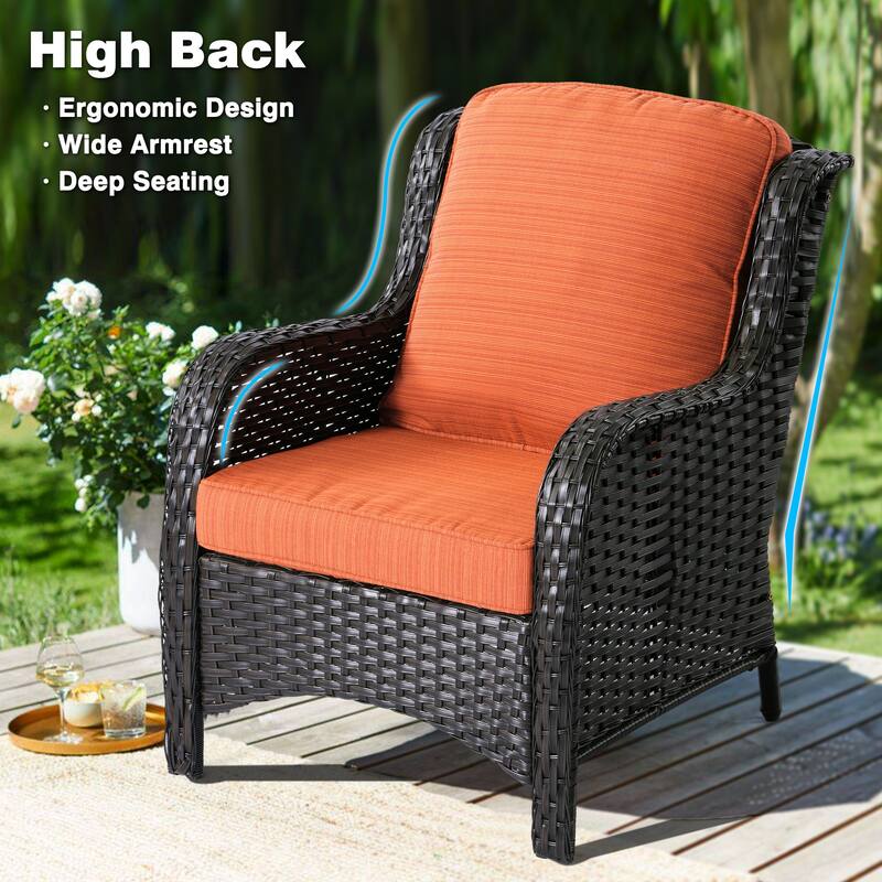 OVIOS 9-piece Patio Wicker Swivel Rocking Chair Set With Fire Pit