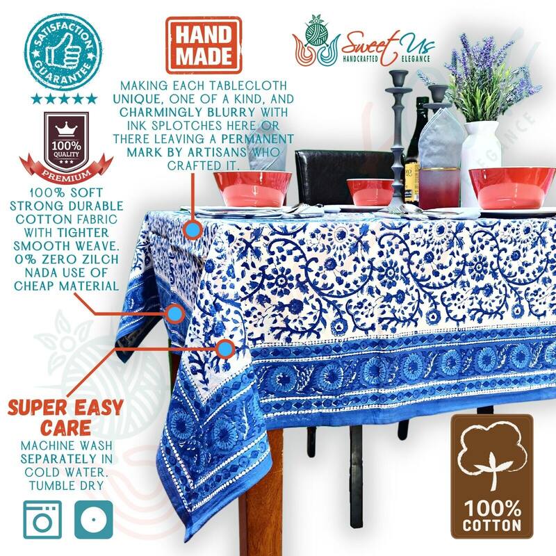 Block Print Cotton Eternal Floral Tablecloth Collection