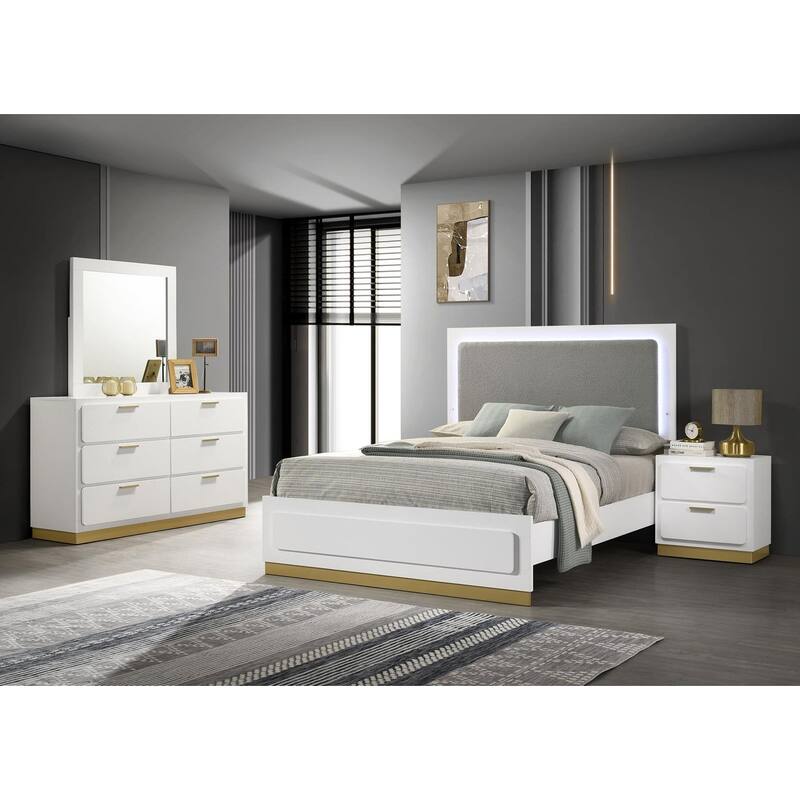 Sophia 4-piece Upholstered Bedroom Set - White/Light Grey/Gold - Eastern King