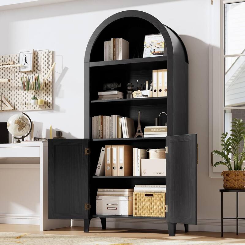 Arched Bookcase, Kitchen Pantry Storage Cabinet with Open Display Shelf