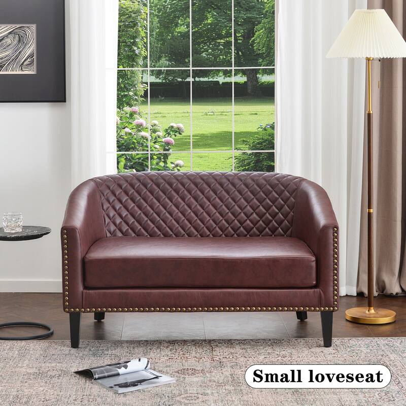 KINWELL 50"W Tufted Faux Leather Upholstered Small Loveseat Sofa