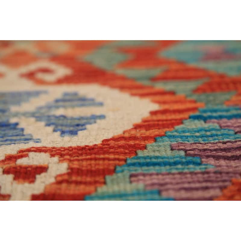 Reversible Orange Kilim Oriental Area Rug Flatweave Wool Carpet - 10'1" x 12'9"