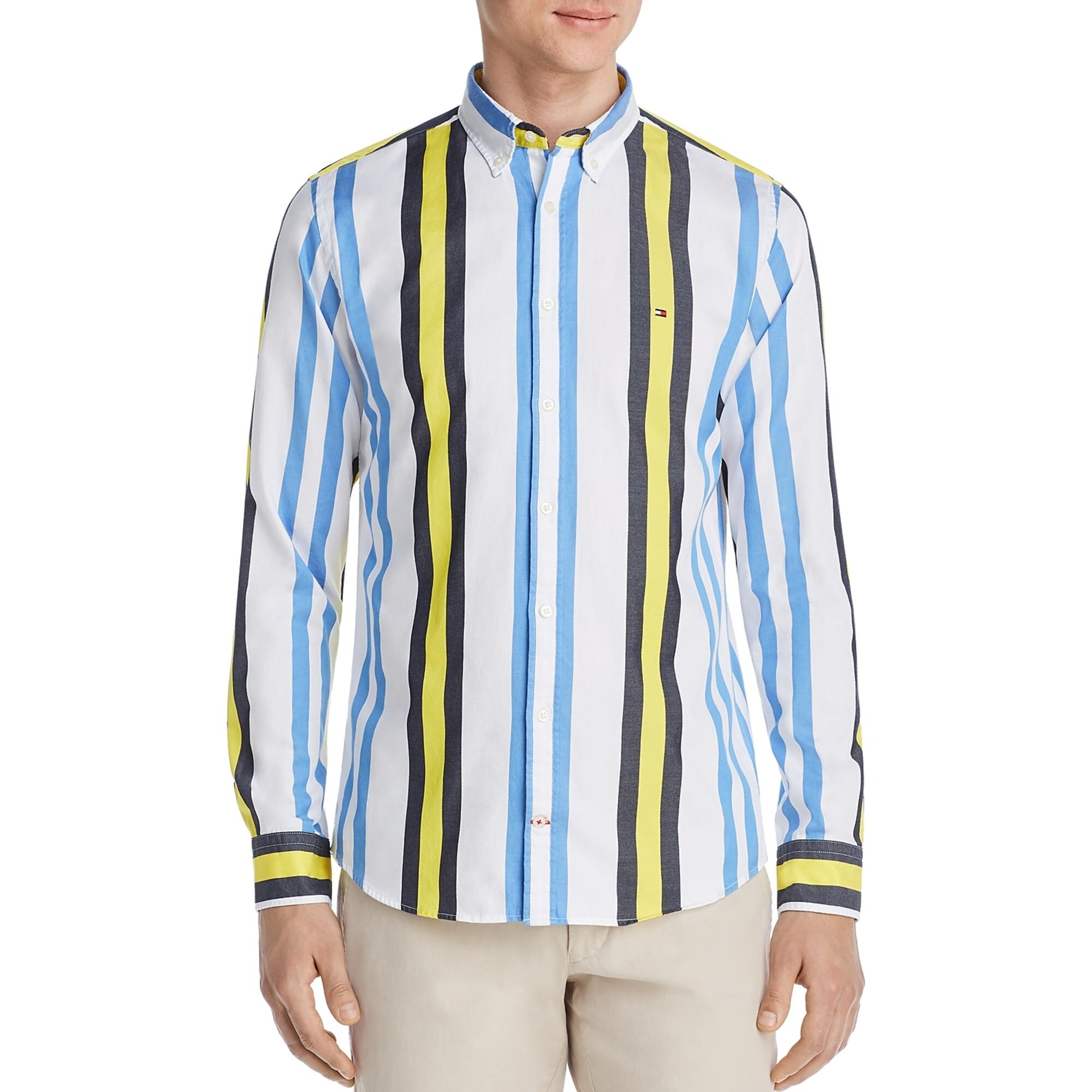 blue and yellow tommy hilfiger shirt
