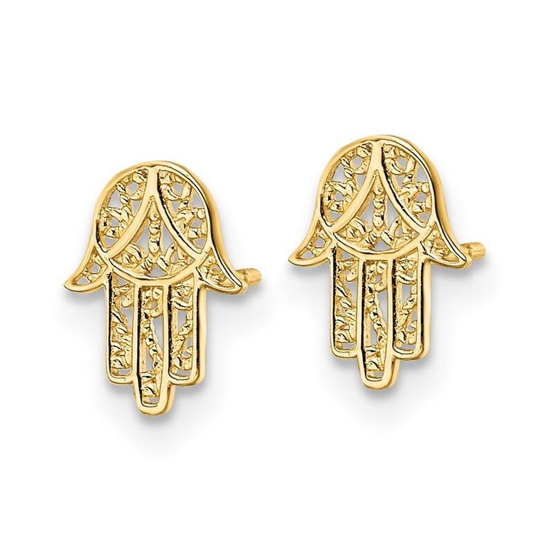 Curata 14k Yellow Gold Hand of God Hamsa Post Earrings 8.7x6.55mm