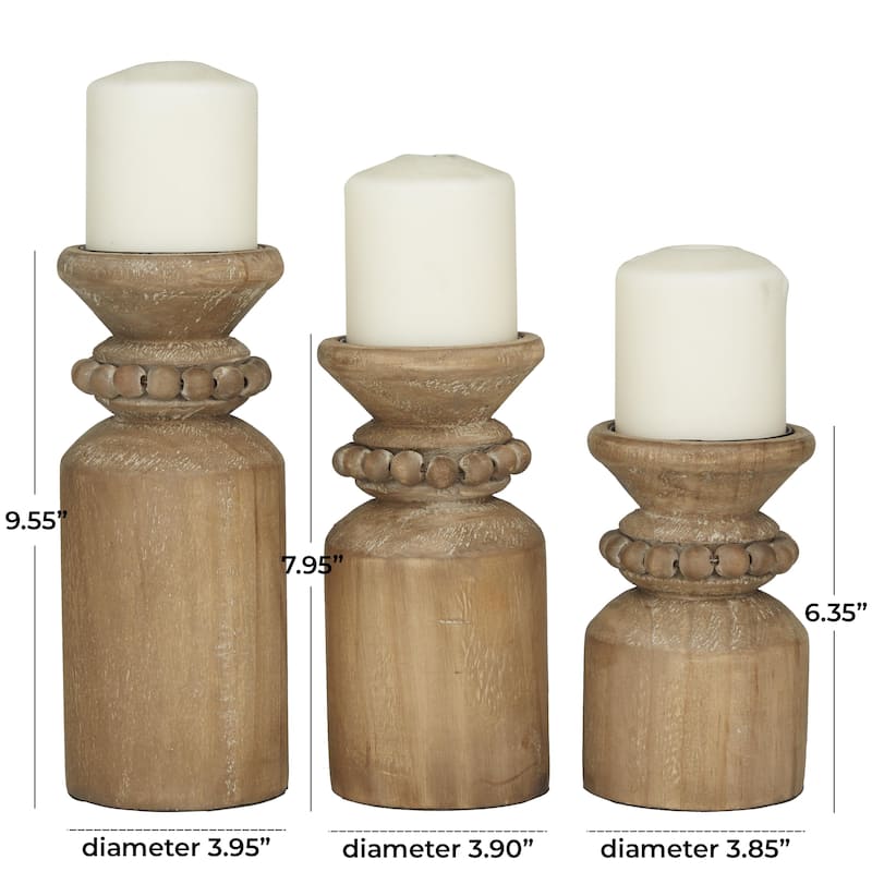 Wood Decorative Candle Holder - Set of 3 Brown - Roche River Decor