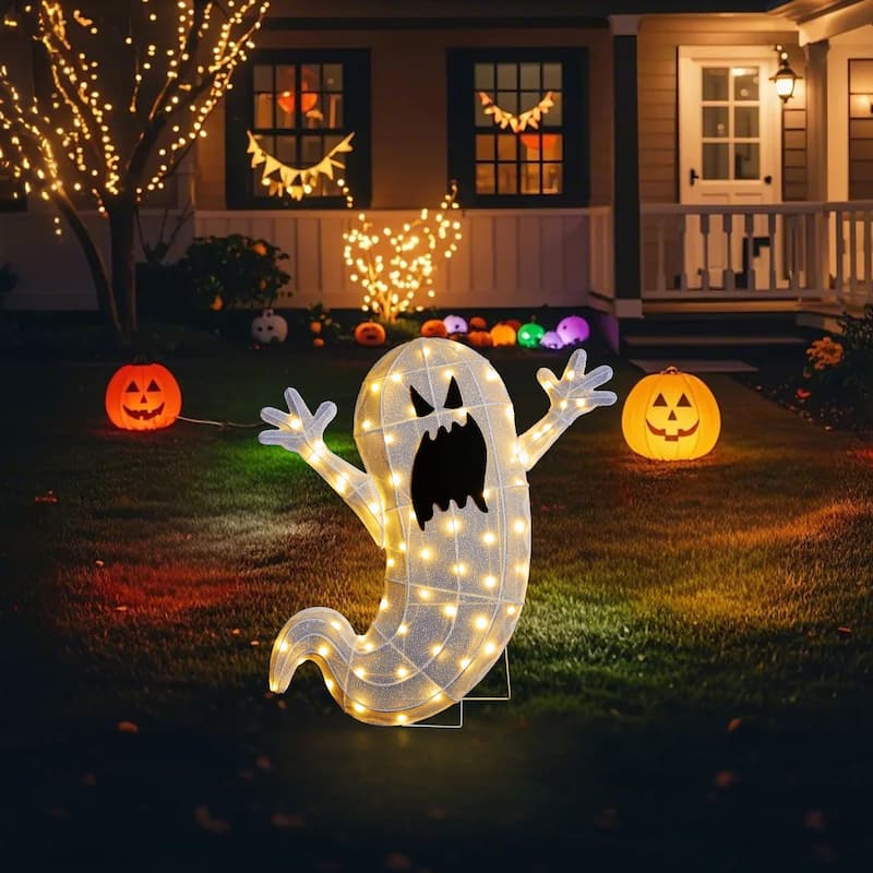 Glitzhome 3ft Lighted Halloween Ghosts Family Outdoor Décor with Warm white LEDs