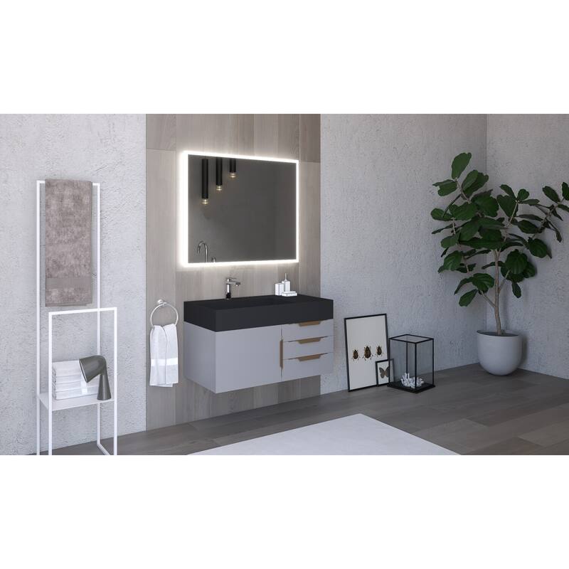 Amazon 36" Wall Mounted Bathroom Vanity Set w/ Black Top