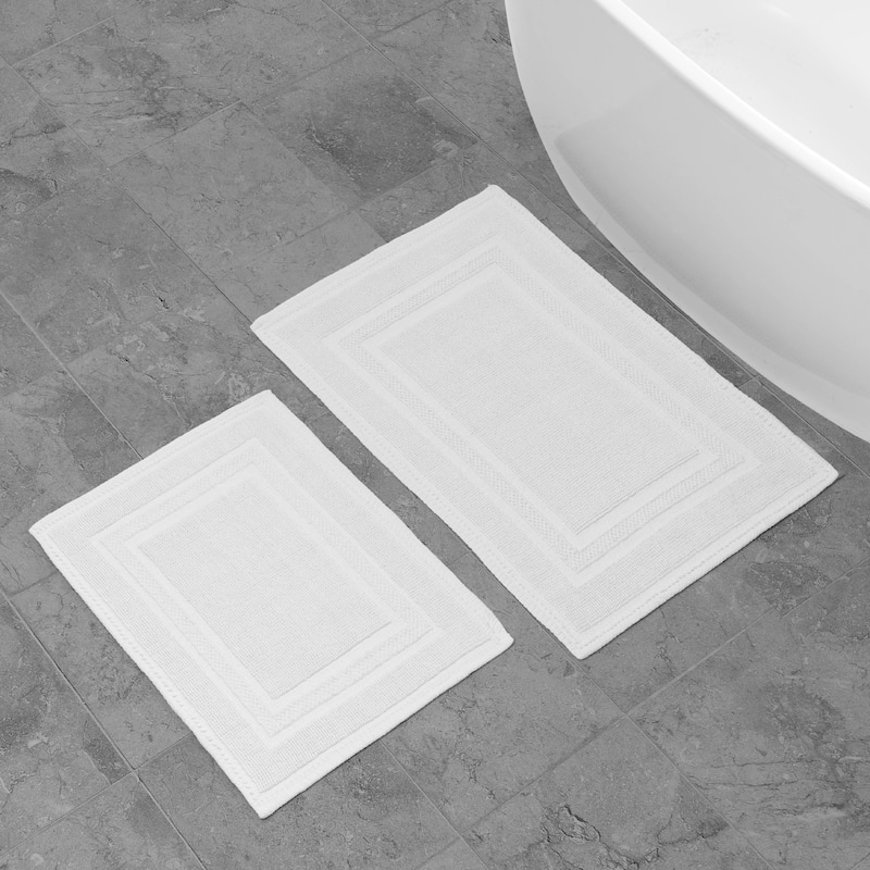 Jean Pierre Cotton Stonewash Racetrack 2-Piece Bath Rug Set - White