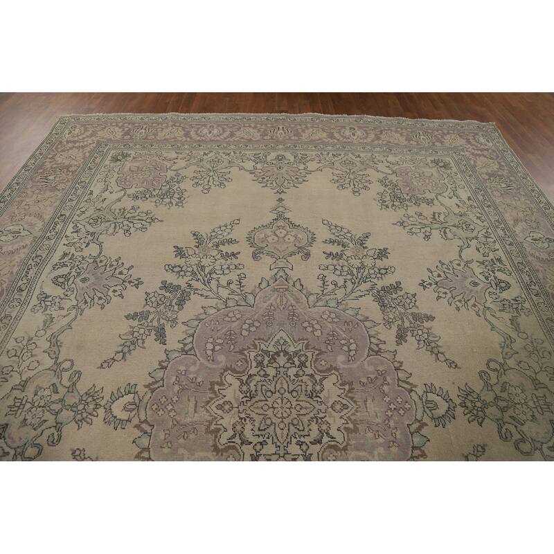 Distressed Tabriz Vintage Persian Rug Handmade Bedroom Wool Carpet - 9'4" x 12'11"