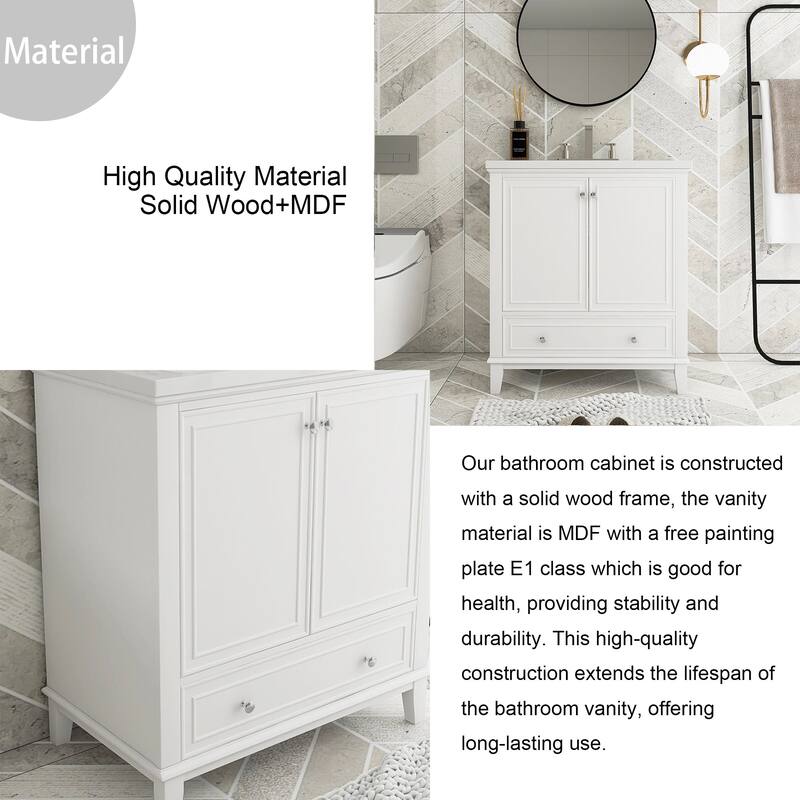 34.8" Tall Solid Wood with MDF 2-Door Freestanding in White with Basin - 30" x 18"