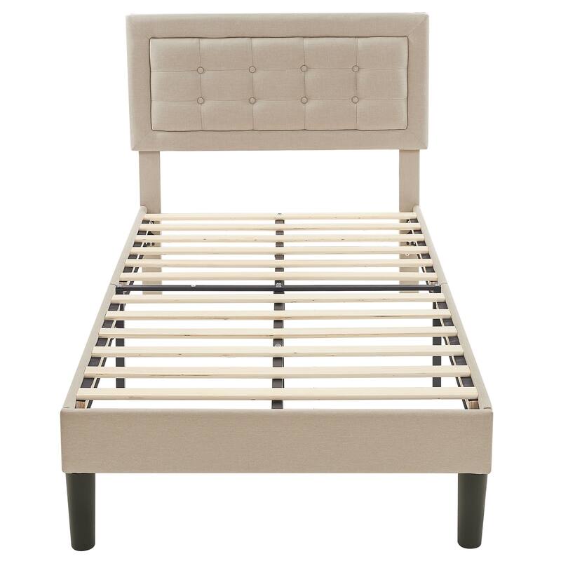 VECELO Bed Frame with Adjustable Headboard Upholstered Button Tufted Platform Bedframe with Wood Slats Support