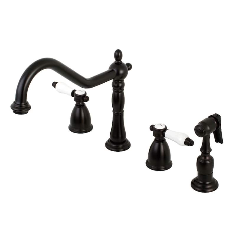 Kingston Brass Heritage Porcelain Kitchen Faucet with Side Spayer - 16'' (L) x 9-1/16'' (W) x 9-3/8'' (H)