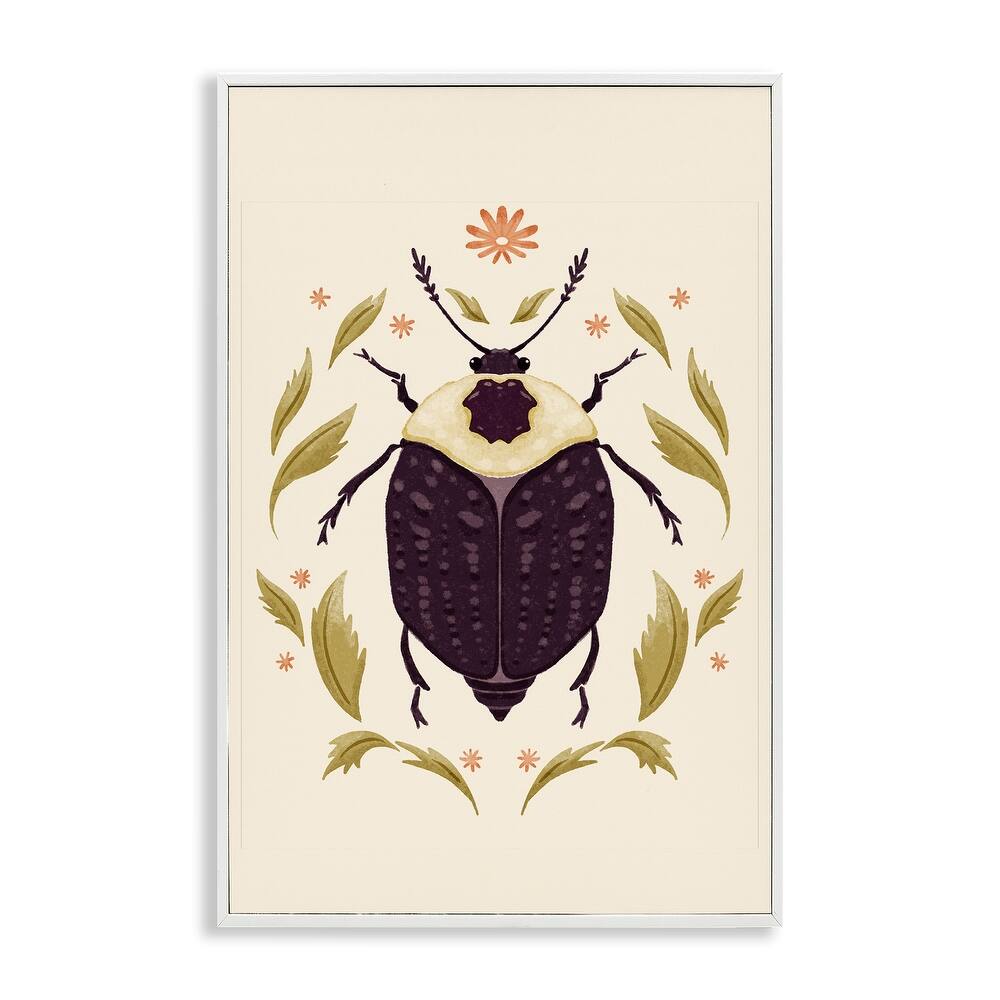 Stupell Black Beetle with Leaves Framed Giclee Art Design By Hannah Moren