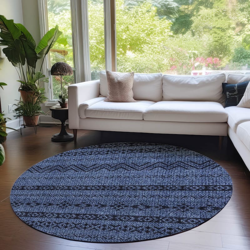 Machine Washable Indoor/ Outdoor Chantille Stripes Boho Rug