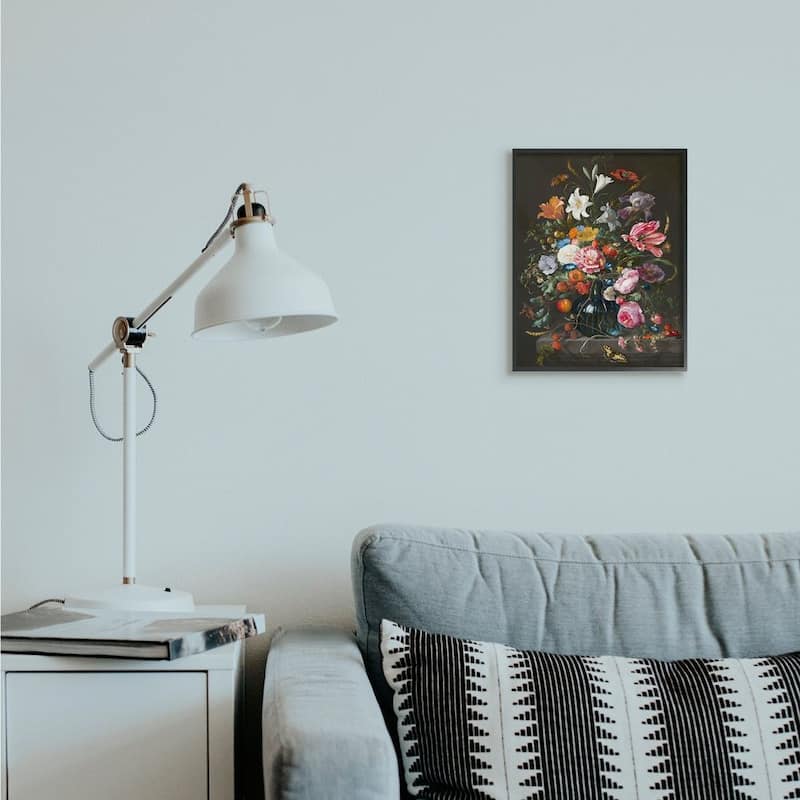 Stupell Elegant Floral Bouquet Butterfly and Fruit Details Framed Wall Art - Grey