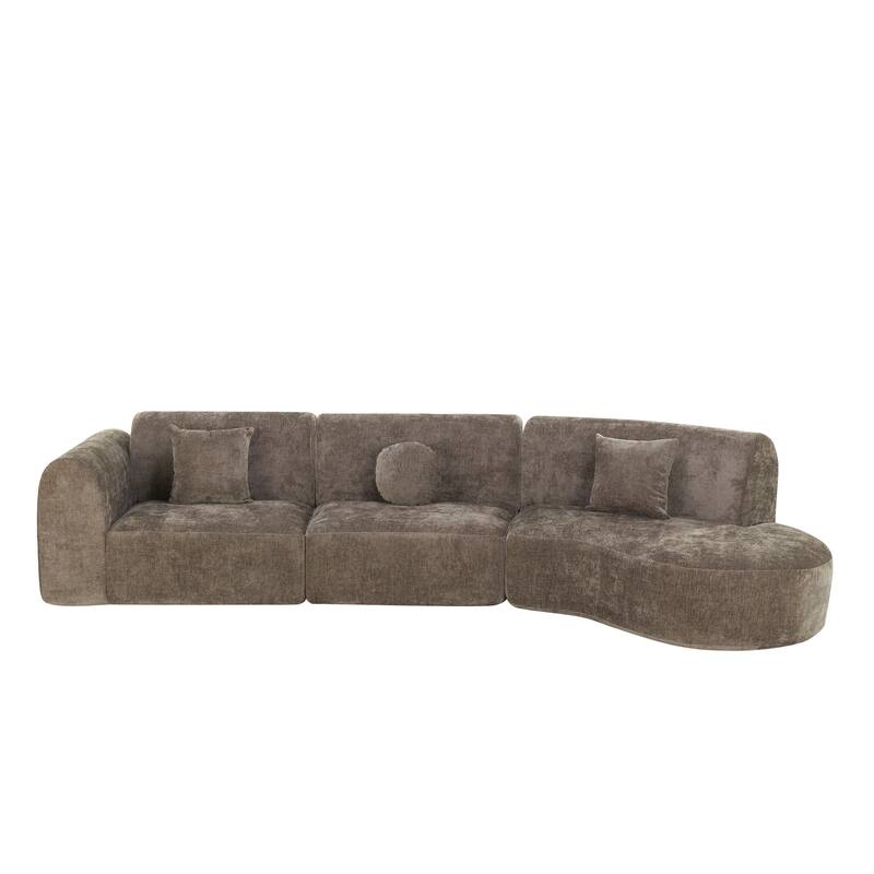 Christopher Knight Home - Curved 140" Upholstered Sectional Sofa with High-Density Fully Compressed Sponge and Chaise Lounge