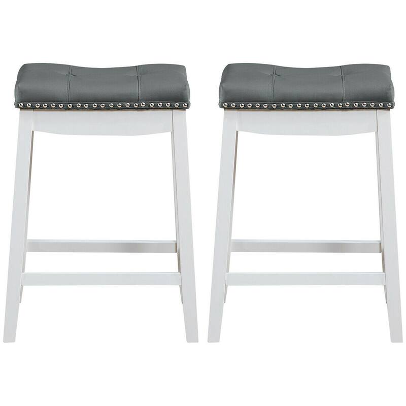 Gymax Set of 2 Nailhead Saddle Bar Stools 24'' Counter Stools White - See Details