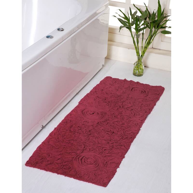 Bell Flower Bathroom Rug, Cotton Soft, Water Absorbent Bath Rug, Non Slip Shower Rug Machine Washable 21"x54" Runner - Red