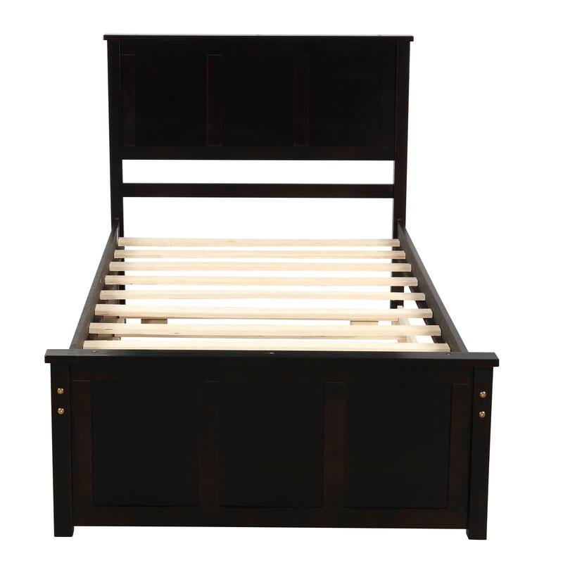 Twin Size Platform Bed with Trundle, Espresso Finish, Space-Saving Design