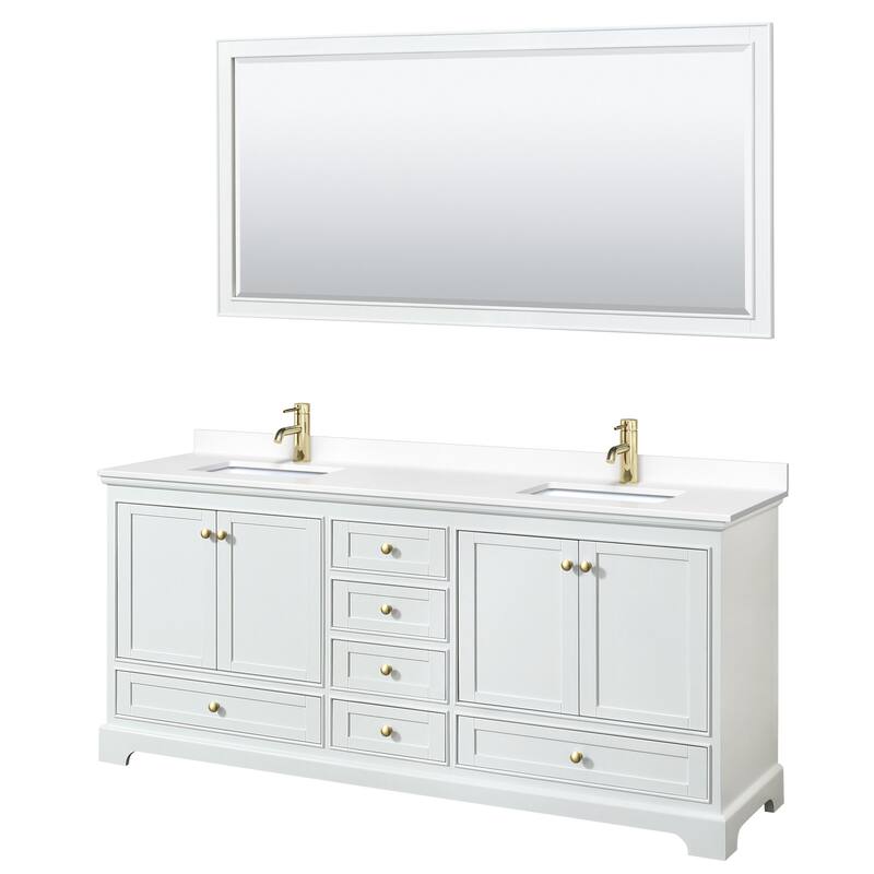 Wyndham Collection Deborah 80" Free Standing Double Basin Vanity Set - White / White Cultured Marble Top / Brushed Gold