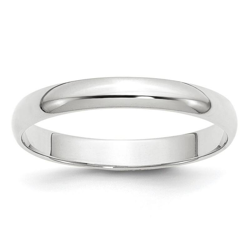 Curata 10k White Gold Unisex 3 mm Half-Round Light Wedding Band (sizes 4-14)