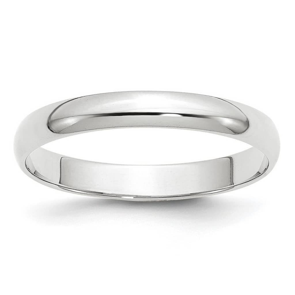 Curata 10k White Gold Unisex 3 mm Half-Round Light Wedding Band (sizes 4-14)