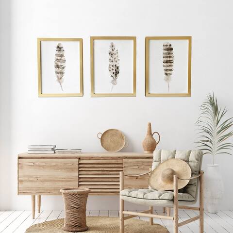Gallery 57 Feathers Set of 3 Framed Art, 16x20 Each