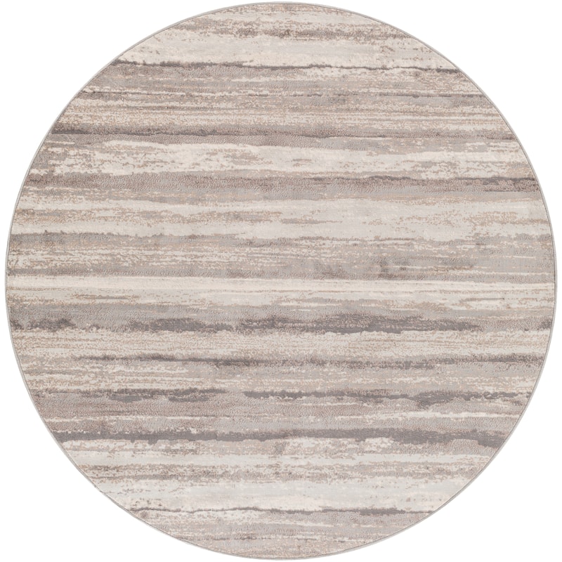 Livabliss Ajax Modern Striped Area Rug - Grey/Cream - 6'7" Round