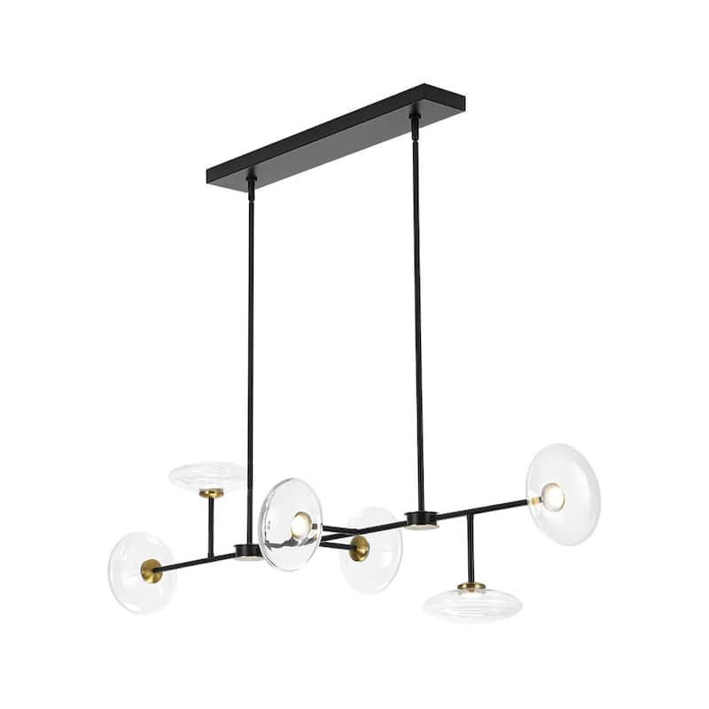 Modern 6-Light Disc Glass Dimmable LED Linear Chandelier - N/A