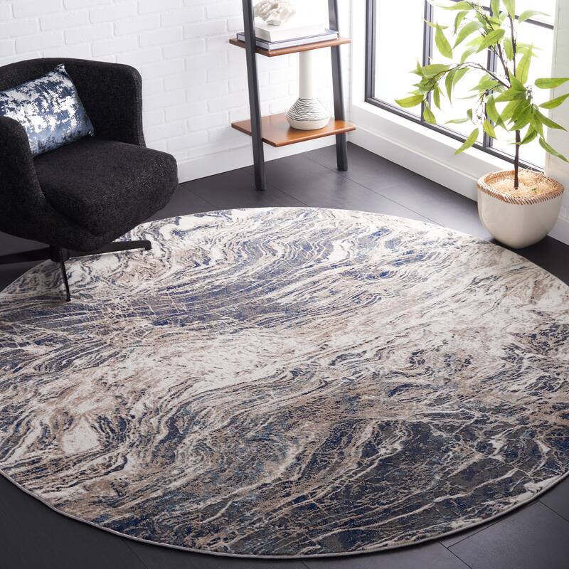 SAFAVIEH Vogue Jeanette Modern Abstract Rug - 6'7" Round - Blue/Ivory