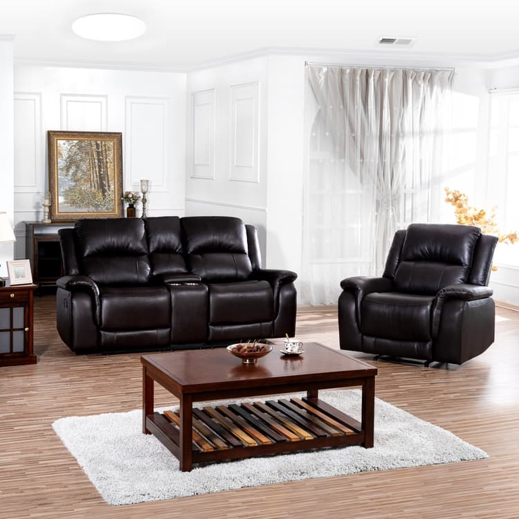 Leather Manual Recliner Sofa Collection for Living Room Leather Reclining Furniture for Home Office Living Room - Loveseat & Chair- Espresso