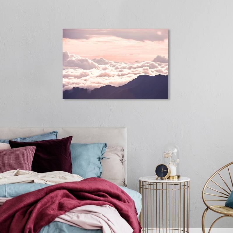 Wynwood Studio Canvas Nature and Landscape Over the Hillside White and Light Pink Modern & Contemporary Wall Art Canvas Print - 24 x 36
