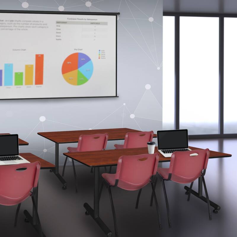 72" x 24" Training Table- Cherry & 2 'M' Stack Chairs- Burgundy - 72" x 24"