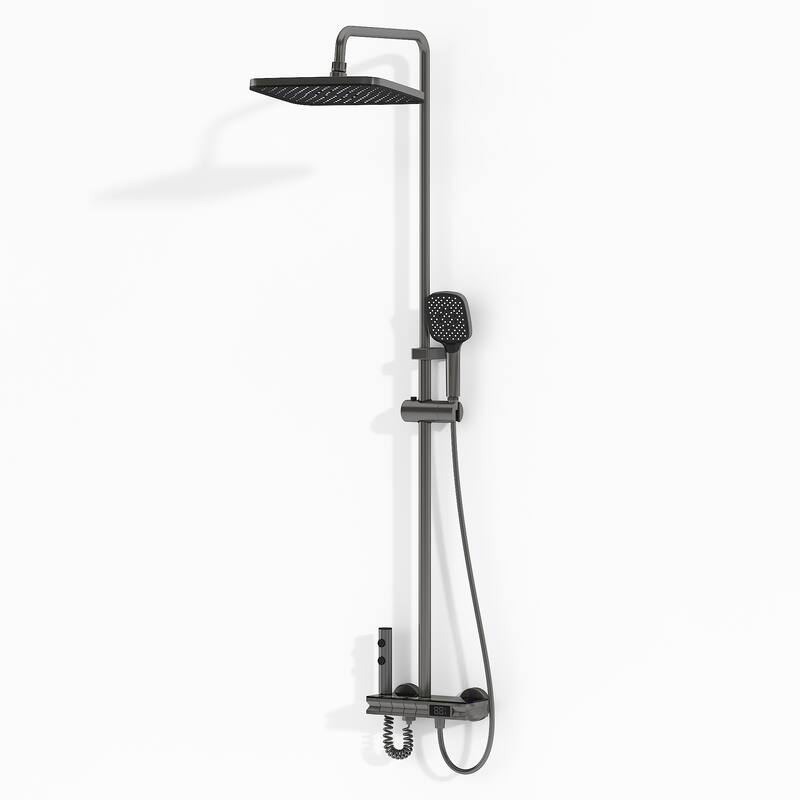 Shower System with LED Temperature Display, 4 Function Shower Panel Waterfall Tub Spout,Shower Faucet Set