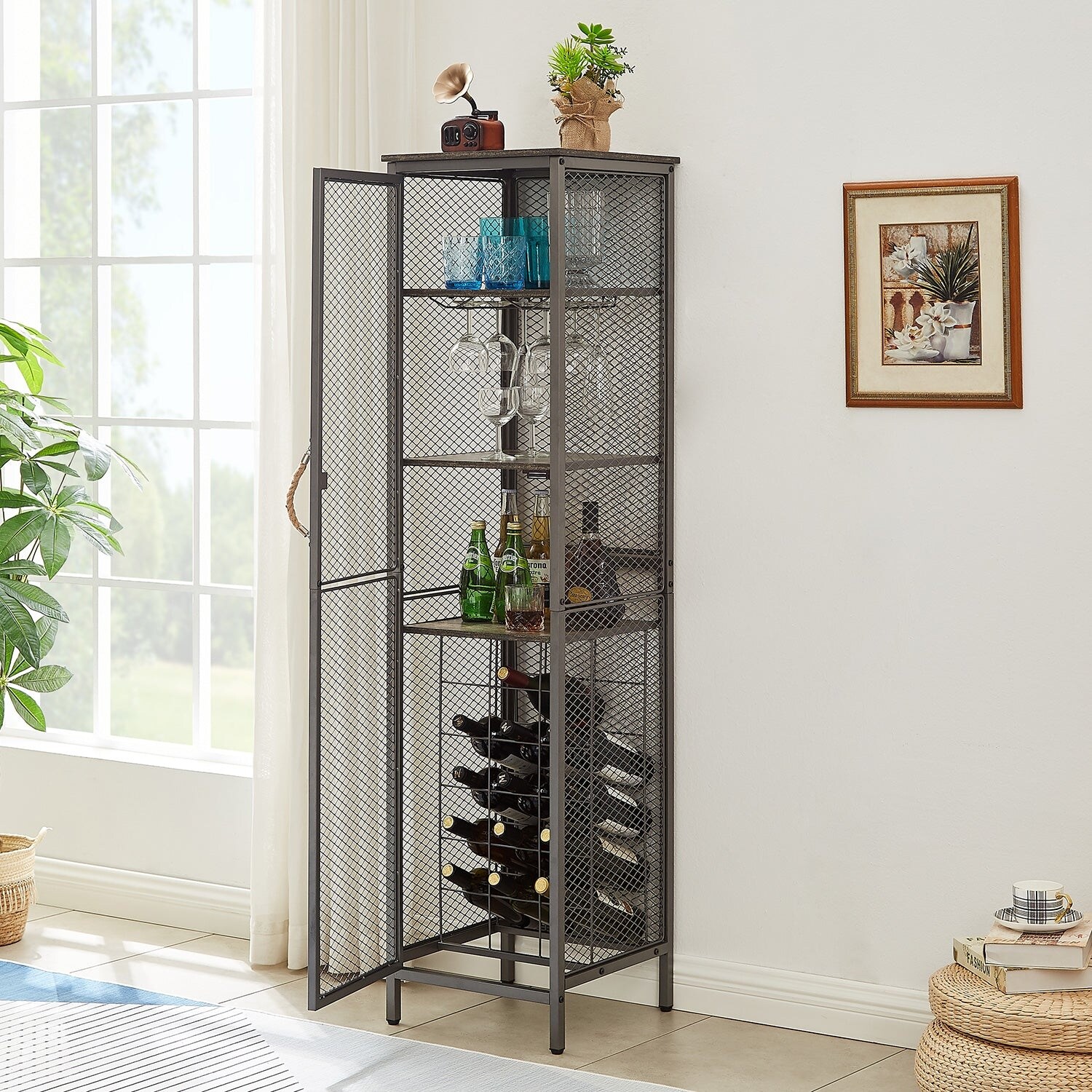 VECELO 3tier Freestanding Wine Rack with Mesh Door 18 Bottles
